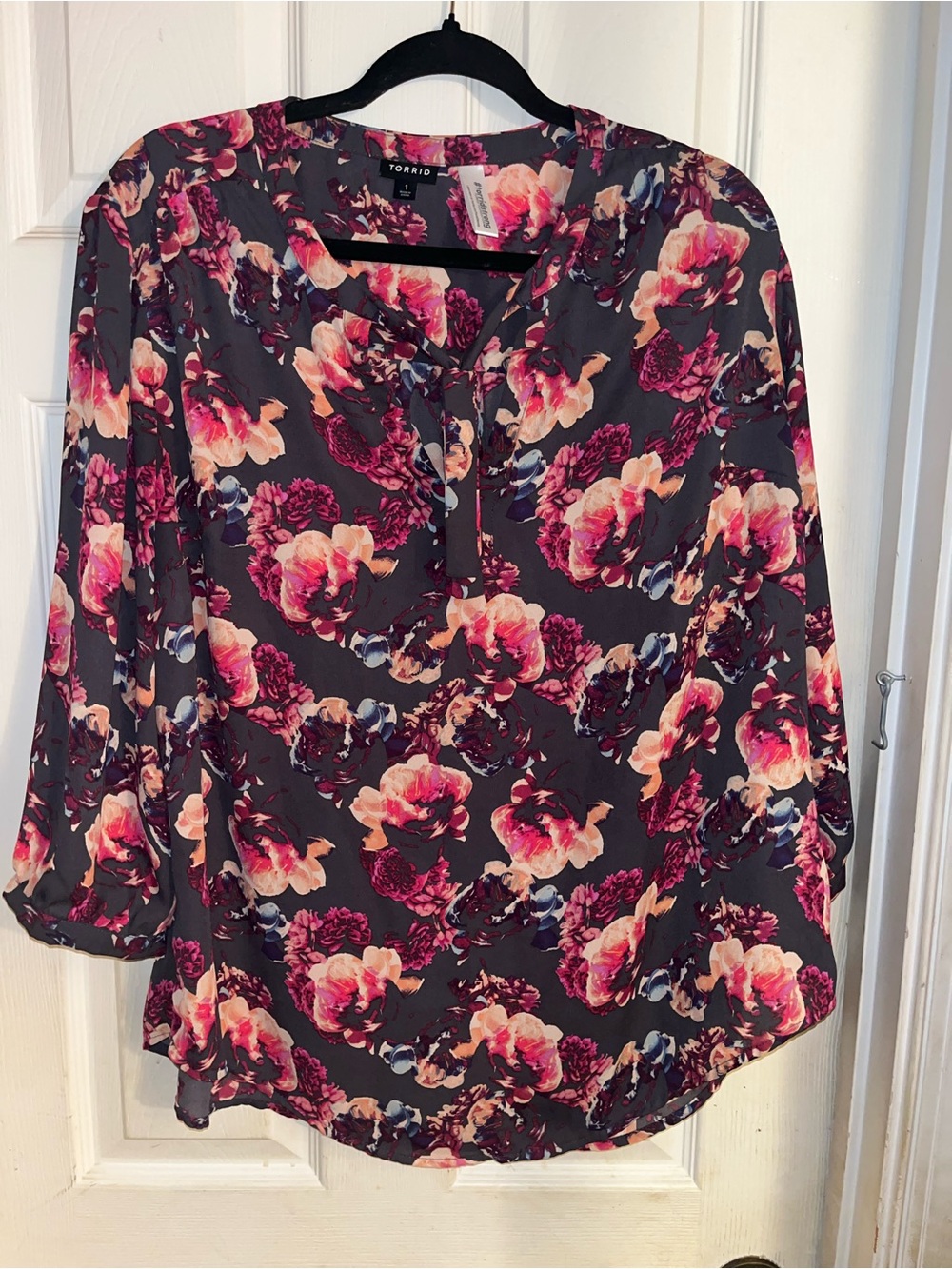 torrid Dark Floral Tie Neck Blouse